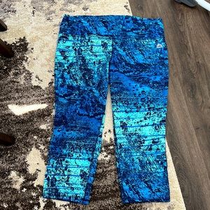 RBX Royal Blue/Teal Pattern Calf Length Spandex Leggings - 2X